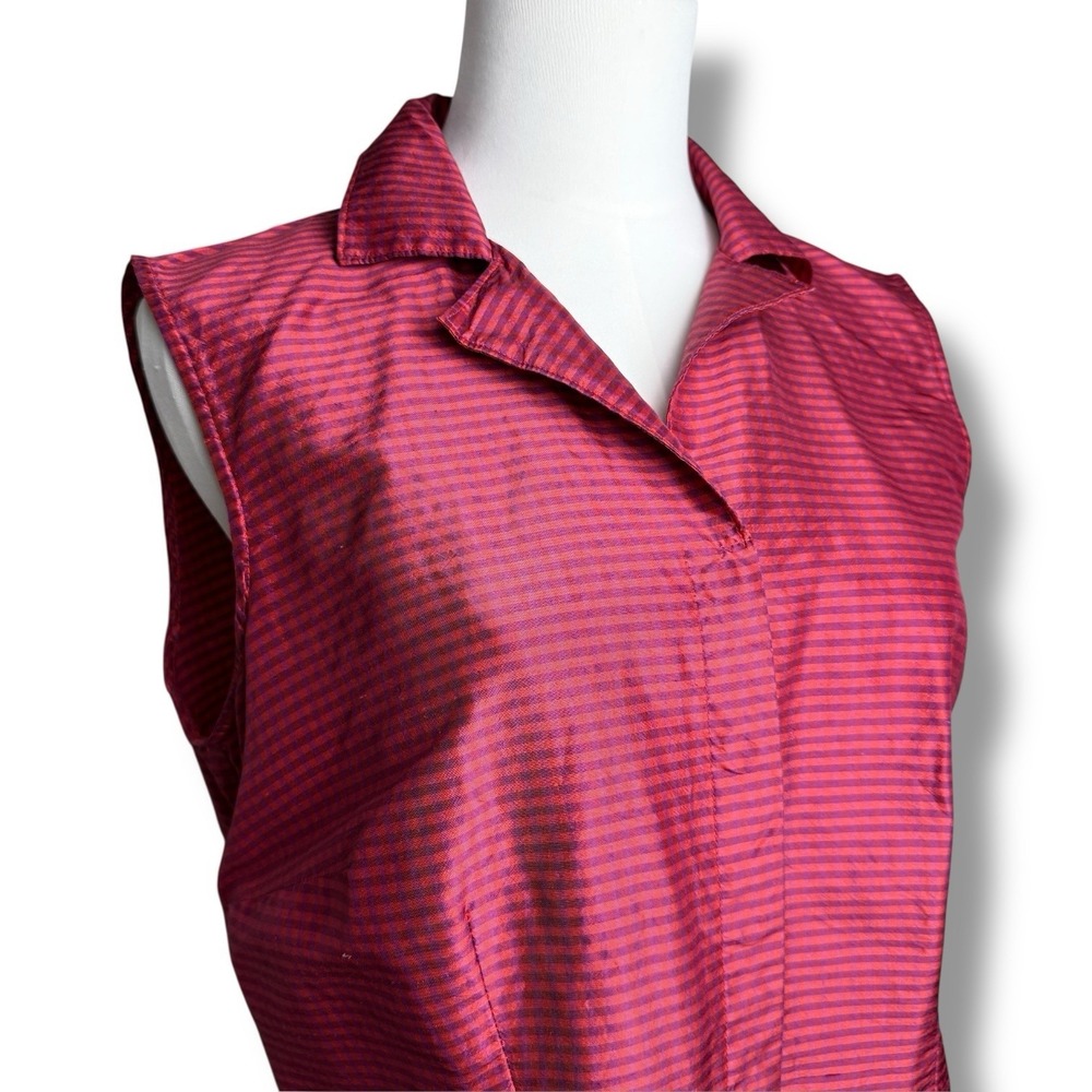 Vintage CLIO Silk Plaid Collared Sleeveless Blouse‎ Women's Size 10 Artsy Career - Picture 3 of 16